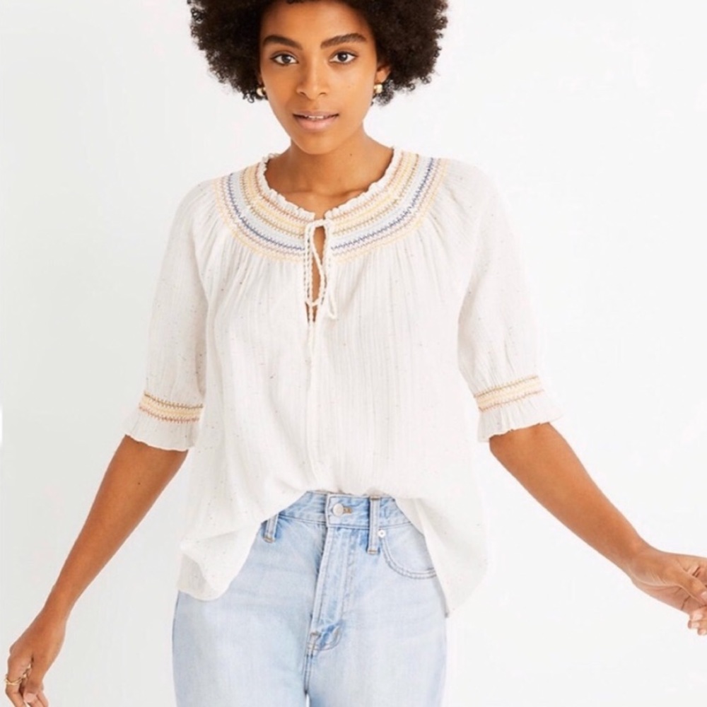 Madewell Rainbow Smocked Peasant Top